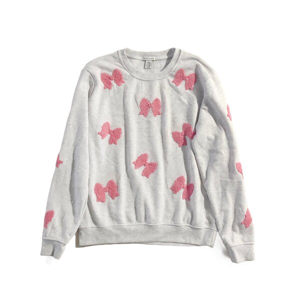 Better / Together Sweatshirt Womens L Gray Pink Coquette Bows Crewneck Pullover - Picture 1 of 7